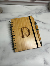 Load image into Gallery viewer, Peony Design Bamboo Notebook with Black Pen