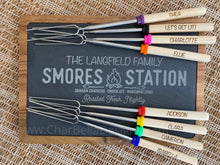 Load image into Gallery viewer, Engraved S'mores Board & Set of 8 Roasting Sticks