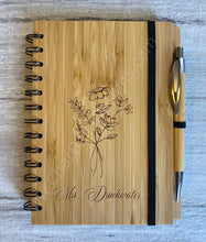 Load image into Gallery viewer, Hand Drawn Flower Bamboo Notebook with Black Pen