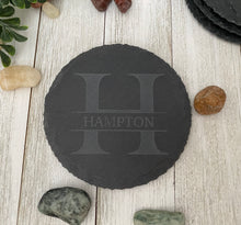 Load image into Gallery viewer, Monogram Round Slate Coasters (set of 4)