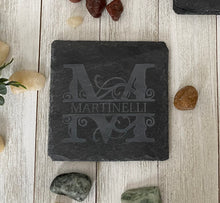 Load image into Gallery viewer, Monogram Square Slate Coasters (set of 4)