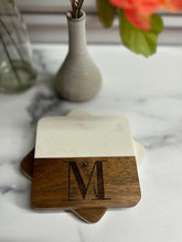 Load image into Gallery viewer, Marble/Acacia Wood Engraved Peony Coasters
