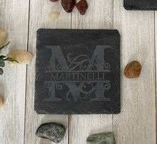 Load image into Gallery viewer, Monogram Square Slate Coasters (set of 4)
